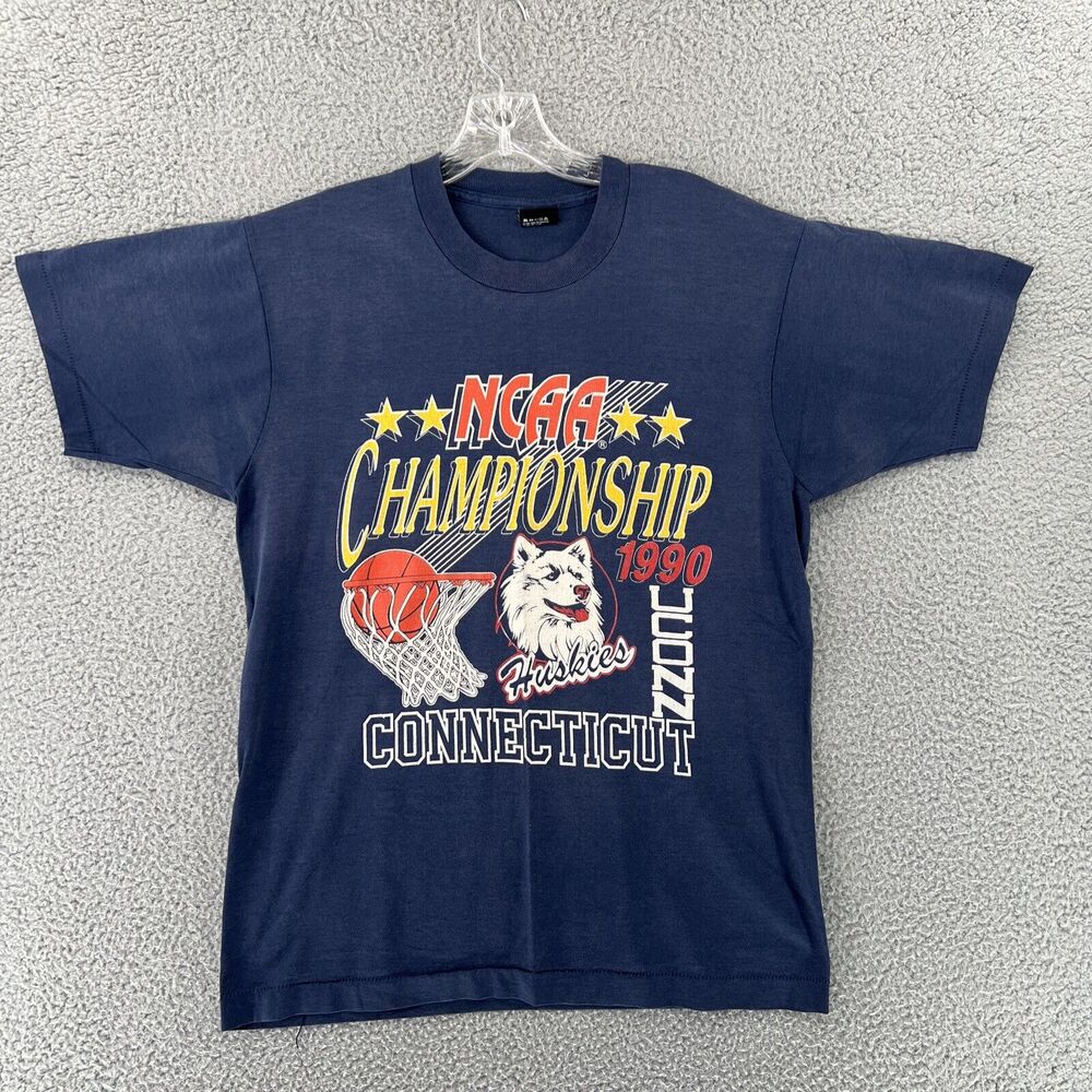 SCREEN STARS BEST Vintage NCAA 1990 Championship UCONN Huskies T-Shirt Men L USA